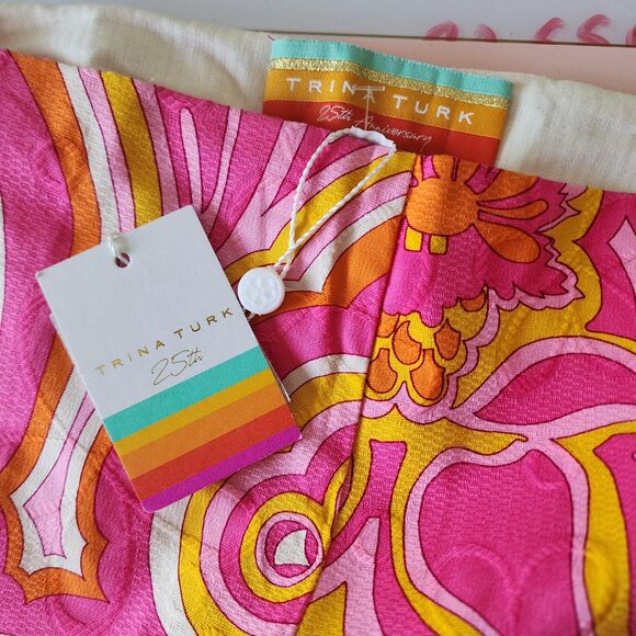 NWT- Trina Turk Pink & Orange Paisley Rudi Pant Wide leg 2 - Picture 5 of 5